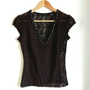 NY&Co sheer floral lace top XS